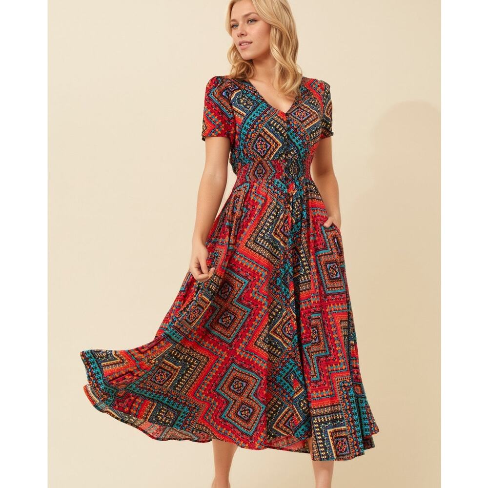 Milumia Button Up Abstract Print Maxi Dress